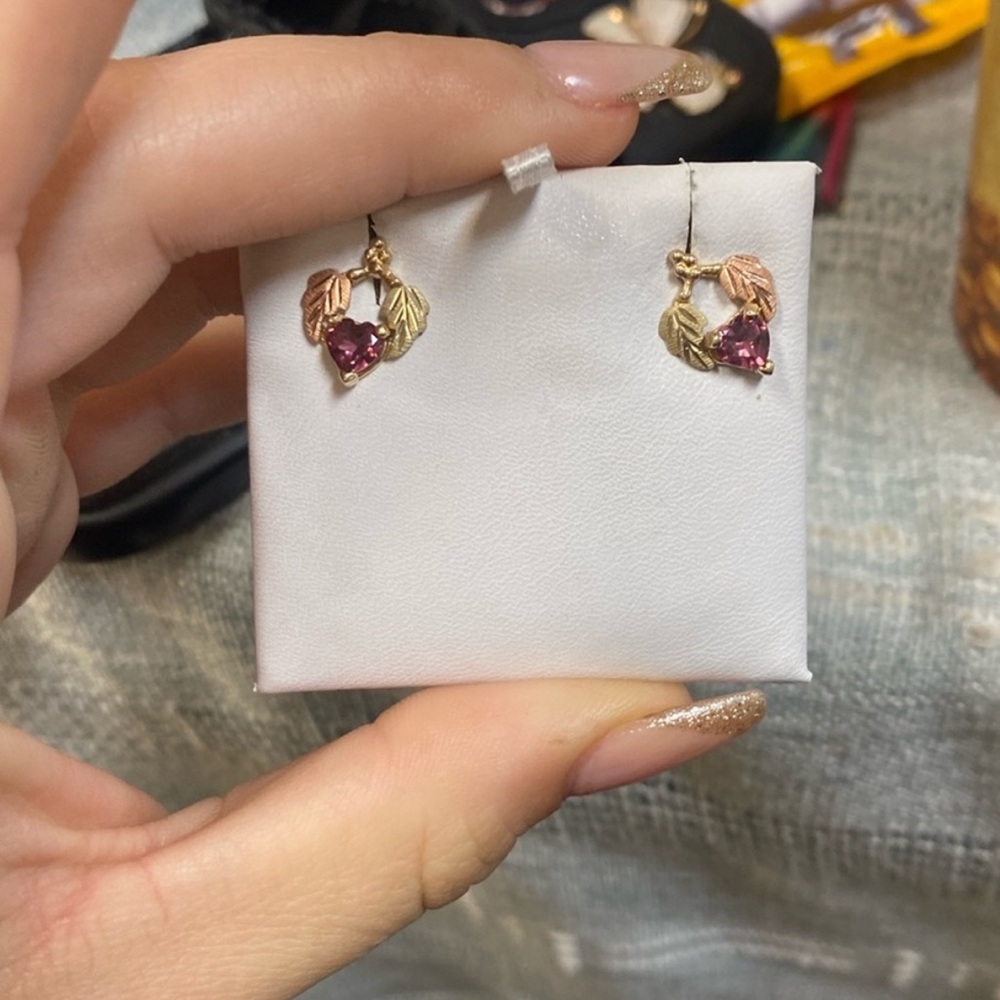 10k Red Tourmaline white gold and rose gold flower  Earrings